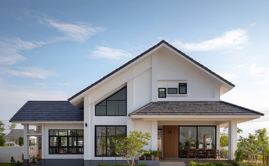 A modern home under an open sky